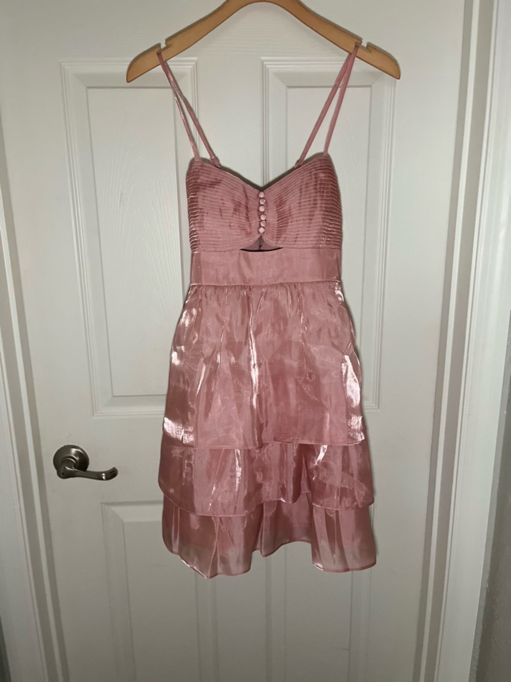 Francesca's Shimmery Dusty Pink Spaghetti-Strap Dress